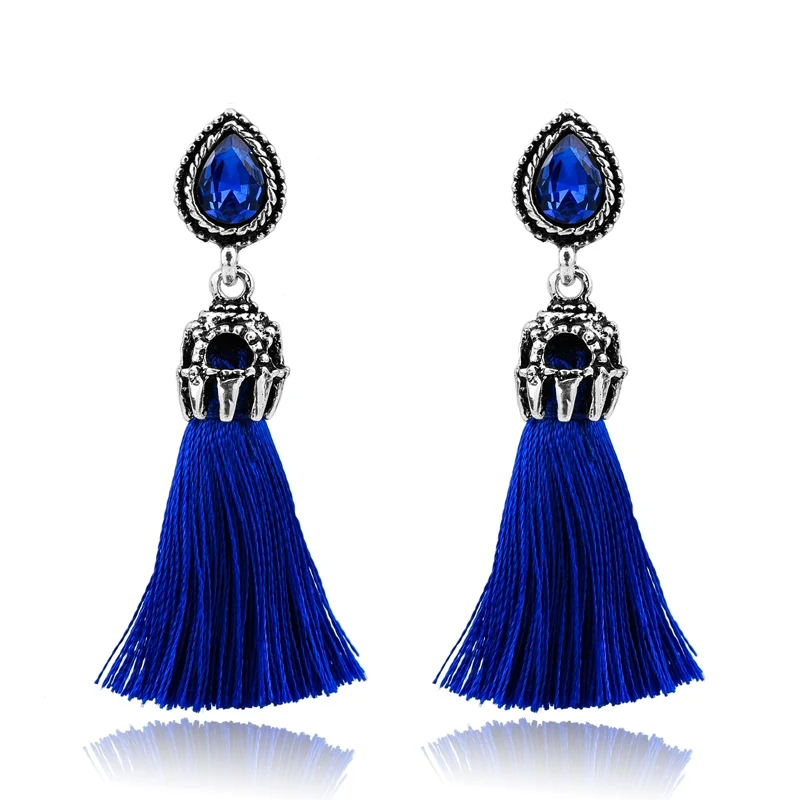 

Szelam Water Drop Long Earrings Blue Crystal Tassel Dangle Earring For Women Brincos Pendientes 2019 Hot Fashion SER160098