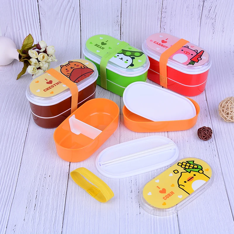 1PC Japanese Style Plastic Lunch Sushi Box 2 Layer Cartoon Animals Bento Container Food | Мать и ребенок