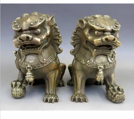 

Hand Chinese Brass Copper Animal Feng shui Foo Dog Lion town house Statue Fine wedding Arts Crafts decoration