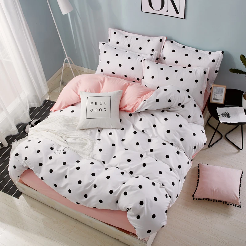 Kaufen ParkShin Dot Kunst Weiß Rosa Bett Abdeckung Set Decor Home Bettwäsche Set Textil Schlafzimmer Erwachsene Mädchen Bettbezug Flache Blatt bettwäsche Set