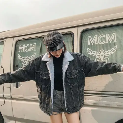 bleu Peter Veste Denim Style Femmes Unique Pan Laine Manteau Bomber Black Poitrine Au Imprimer Imitation Col Garder Ash Preppy Chaud wHwFOq