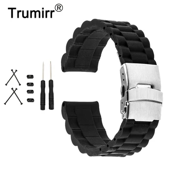 

24mm Silicone Rubber Watchband + Lug Adapter + Tool for Suunto Core Stainless Steel Clasp Watch Band Strap Resin Bracelet Black