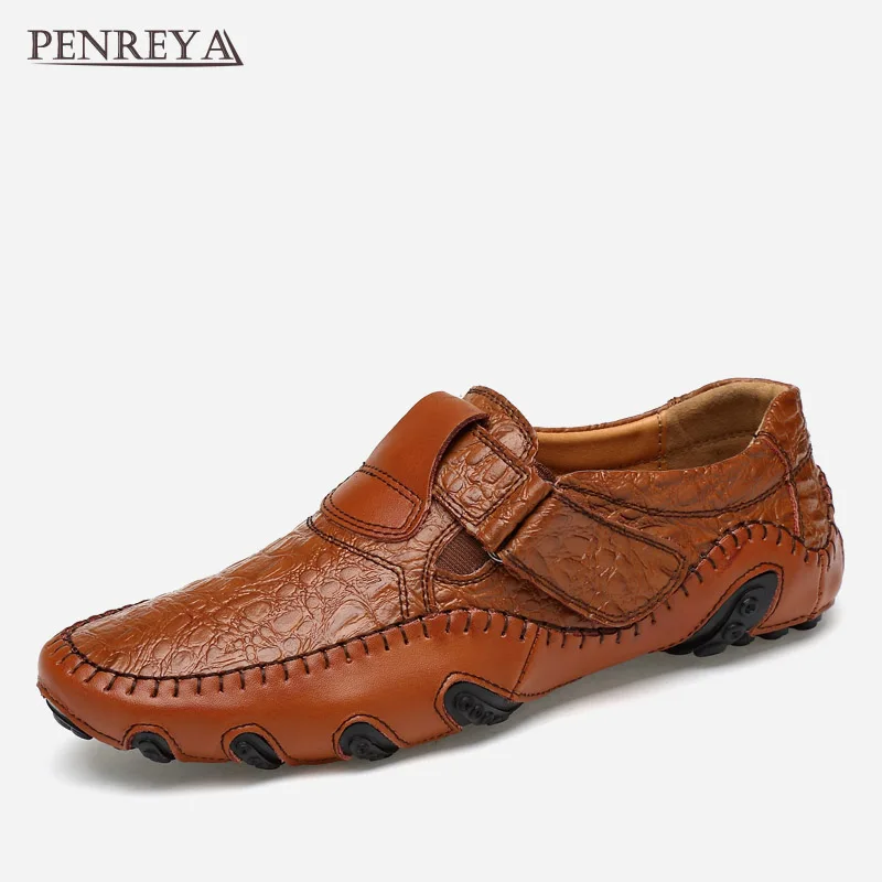

Penreya 2019 Spring Summer Fashion Casual Driving Leather Men Loafers For Male Shoes Adult Hook & Loop Designer Footwear 2988