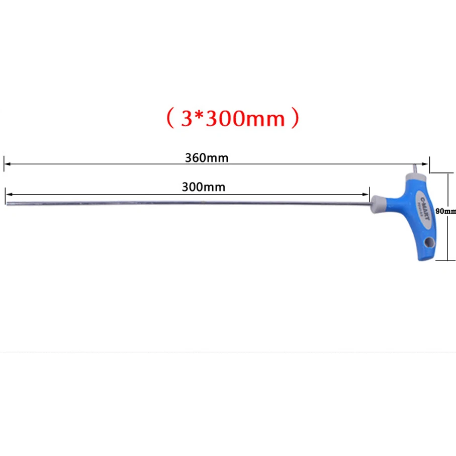 C-Mart ручной инструмент 2,5/3/4/5/6/8/10 мм хром-ванадиу Сталь внутренний шестигранный ключ, дюймовый стандарт Т-образная ручка, дюймовый стандарт allen шестигранный ключ разводной раздвижной гаечный ключ - Цвет: 3x300mm