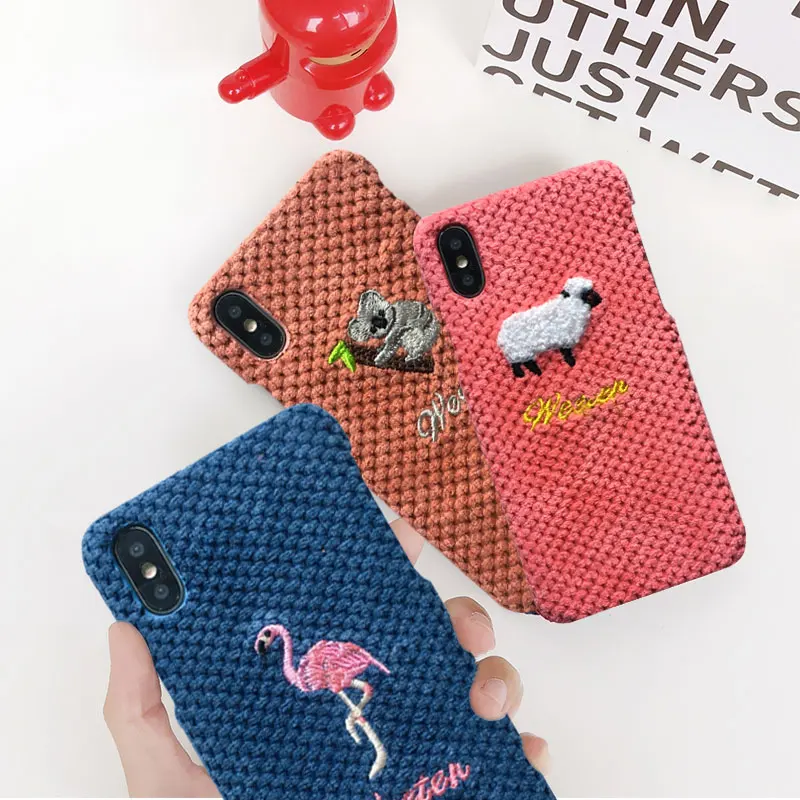 

Soft Warm Cloth Fabric Phone Case for iphone 5 5s 6 6s 7 8 plus Case Cute Dog Flamingo Animal Cover For Iphone X XR XS MAX Cases