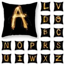 Hot Selling Pillow cover Pyrotechnic Black gold Alphabet Luxury Printing Square Zippered Pillow Sham Personalized Pillowcase