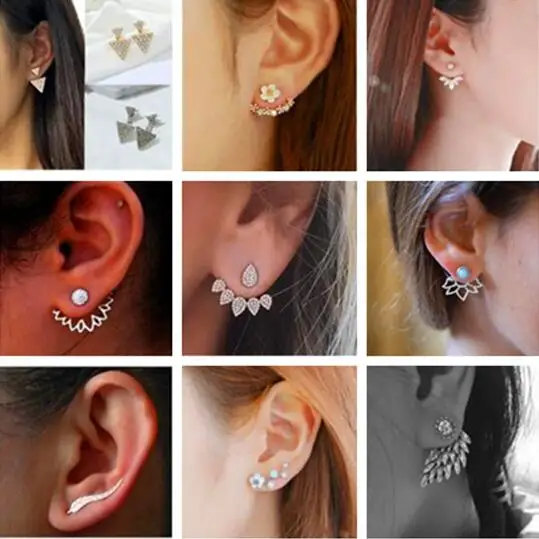 

Imitation pearl earrings Triangle Flower Crystal Earrings Women Party Gift Fashion Jewelry Double Face Earrings Best Friend gift