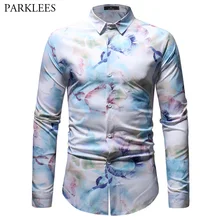 Floral Shirt Men Fashion Flower Print Long Sleeve Shirt Mens Slim Fit Casual Dress Shirts for Male Camisa Social Masculina
