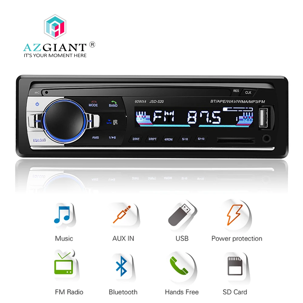 AZGIANT Remote Car Radio Stereo Bluetooth 12V In-dash 1 Din FM Aux Input Receiver SD USB MP3 MMC WMA Car Audio Player JSD-520 AZGIANT Remote Car Radio Stereo Bluetooth 12V In-dash 1 Din FM Aux Input Receiver SD USB MP3 MMC WMA Car Audio Player JSD-520
