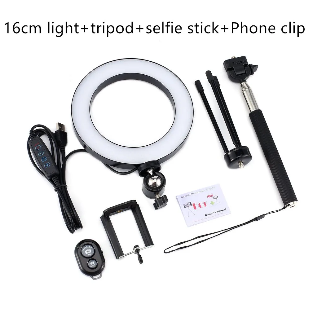 Dimmable LED Studio Camera Ring Light Photo Phone Video Light Annular Lamp With Tripods Selfie Stick Ring Fill Light For Canon - Цвет: Белый