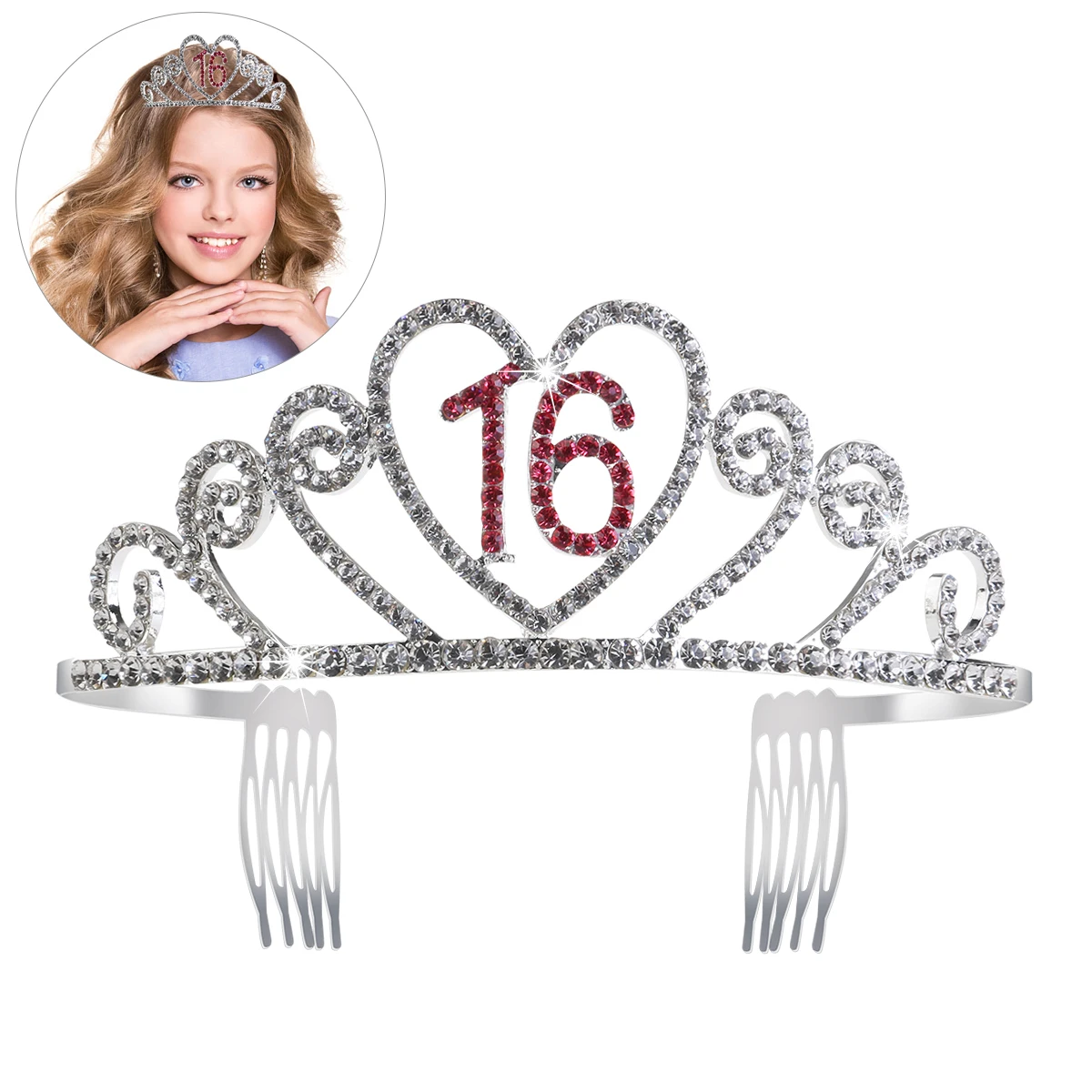 PIXNOR Sweet 16 Birthday Tiara Rhinestone Crystal Princess Crown 16th