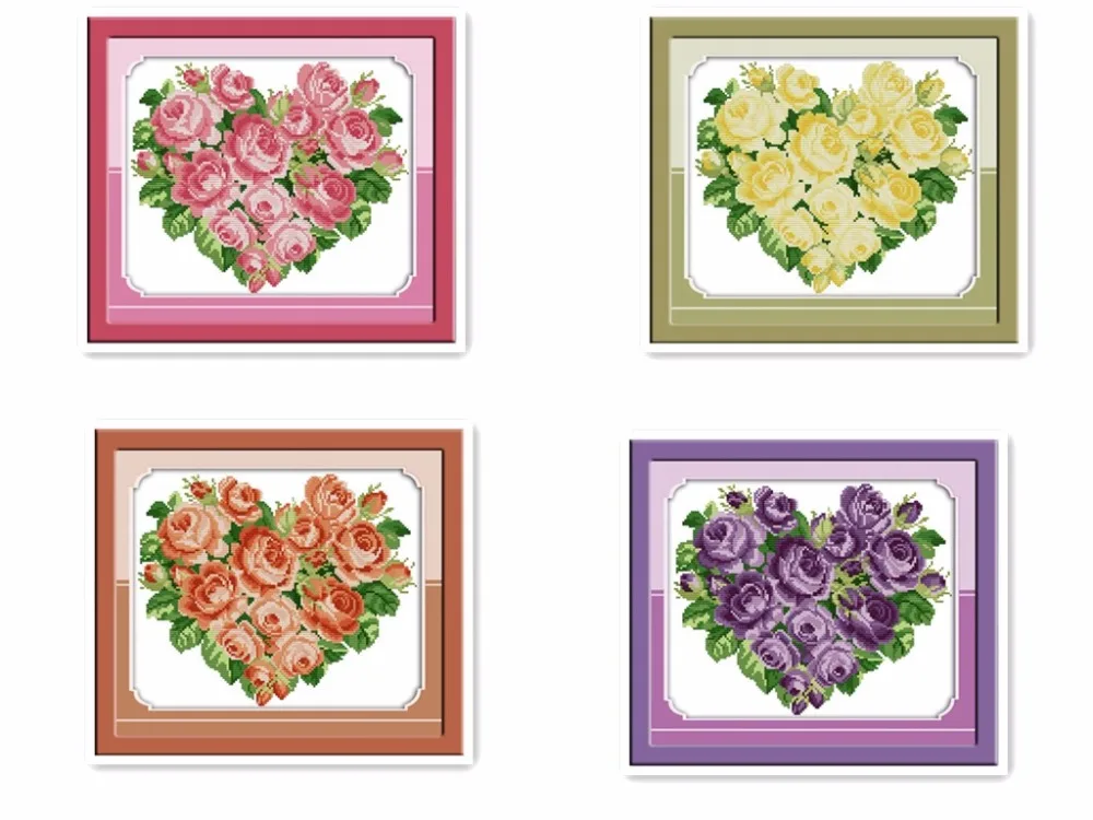 Rose heart 11CT 14CT Counted Cross Stitch Pattern Flower ...