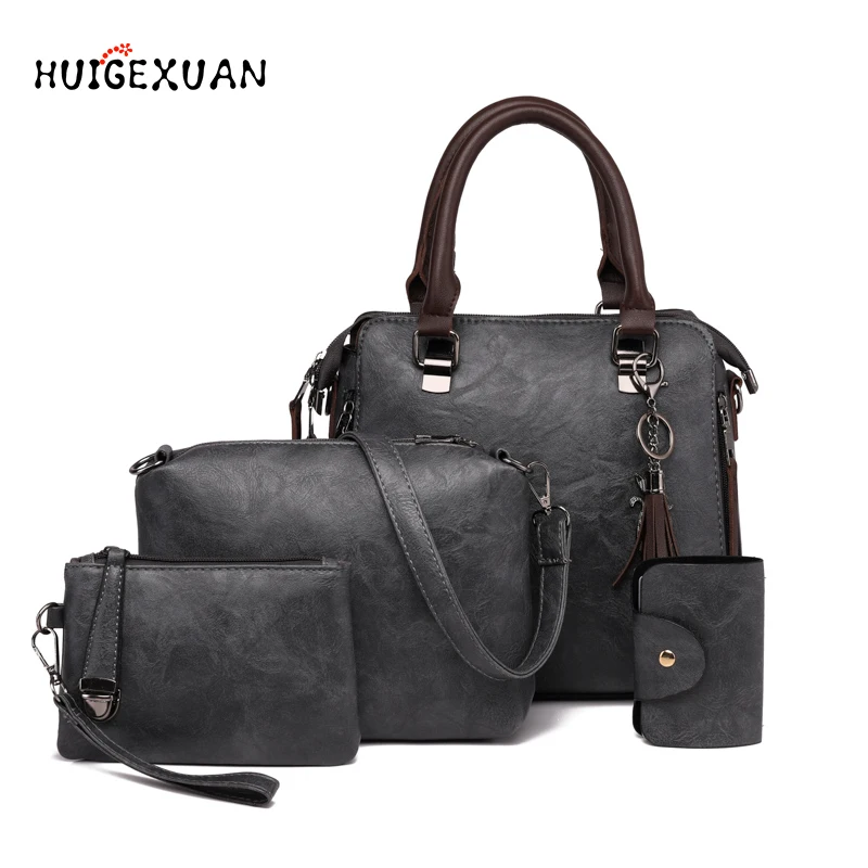 

Women's Handbag 4 Sets Famous Brand PU Leather Totes Composite Bag Crossbody Bags For Women Messenger Bags Ladies Gray Hand Bag