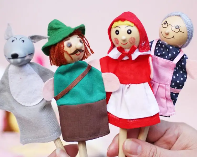 ZOOMY Little Red Riding Hood Y Wolf Fairy Story Jugar Juego Marionetas de Dedo Juguetes Set 