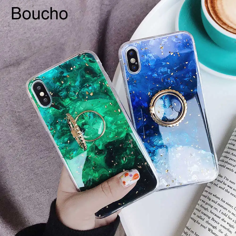 Boucho Phone Case For iphone XR XS Max X Colorful Conch Shell Cases With Finger Ring 7 8 6S 6 Plus Fashion Cover |