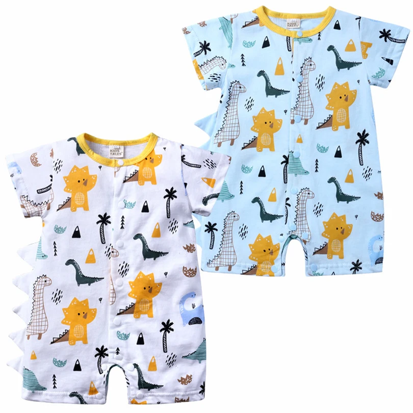 

2020 Summer Short Sleeve Baby Girls Onesies Dinosaur Print Rompers Cotton Newborn Body Suit Kids Pajama Cartoon Boys Romper 0-2Y