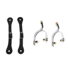 Конный Спорт езда английский Бампер Шпоры с Rowels и кожаные Шпоры Ремни для сапог Верховая езда шпора из вестерна набор