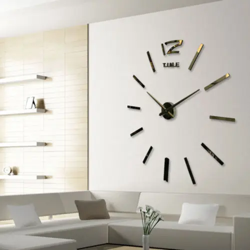 

Modern Large 3D Mirror Surface Wall Clock Sticker Home Office Room DIY Decor