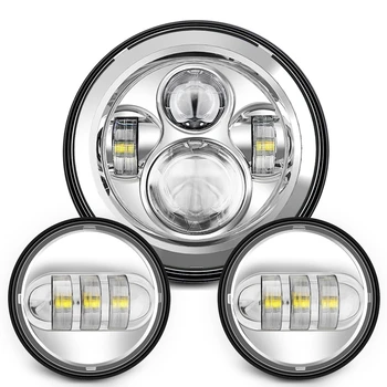

Undoeve 7 Inch Chrome Motorcycle LED Headlight+ 2x 4-1/2" Fog Light Passing Lamps for Motorcycles