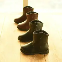 Новая Кожаная обувь детская обувь сапоги простой трубки полусапожки хлопковая обувь для девочек Зимние сапоги для мальчиков
