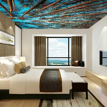 

Ceiling Decor Wall Papers 3 d Birch Tree Photo Sky Wall Paper Living Room Bedroom Thicken Self Adhesive Vinyl / Silk Wallpaper
