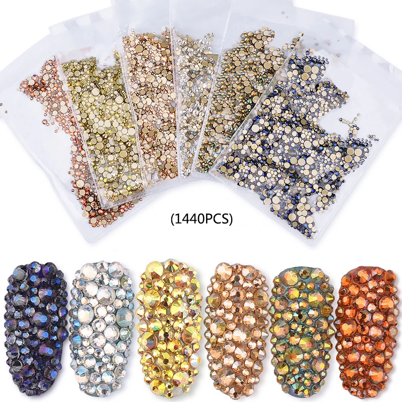 

Multi-size 1440Pcs Nail Rhinestones For Nails Art Decorations Flatback AB Glass Crystals Charms Gems Manicure Accessories Tool