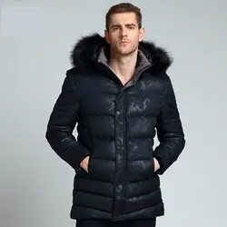 Для мужчин s парки куртки мужской камуфляжное пальто новая зимняя модная куртка Для мужчин меховой воротник длинные черные теплые