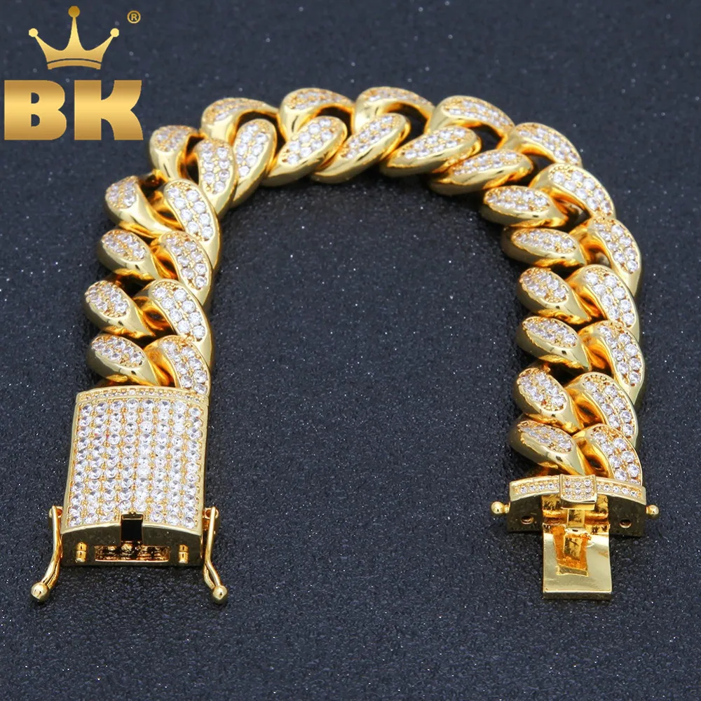 Толстый 20 мм кубинский браслет для мужчин модный хип-хоп полный микро Pave Кубический Цирконий Серебро золотой цвет браслет ювелирные изделия