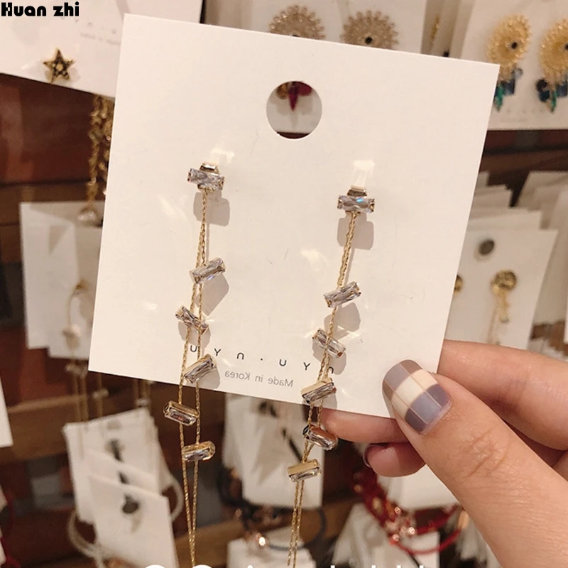 HUANZHI корейские шикарные маленькие квадратные хрустальные Длинная кисточка из