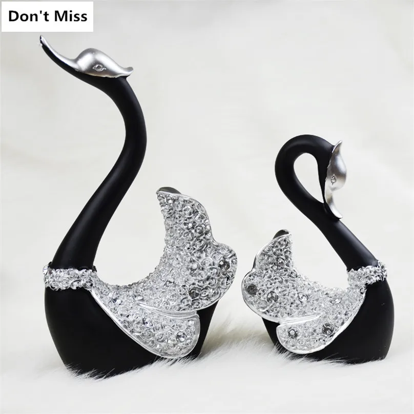  Wedding Gift A Couple of Swan Statue Bedroom Decor Accessories Miniature Figurines Ornaments Garden - 32967856342