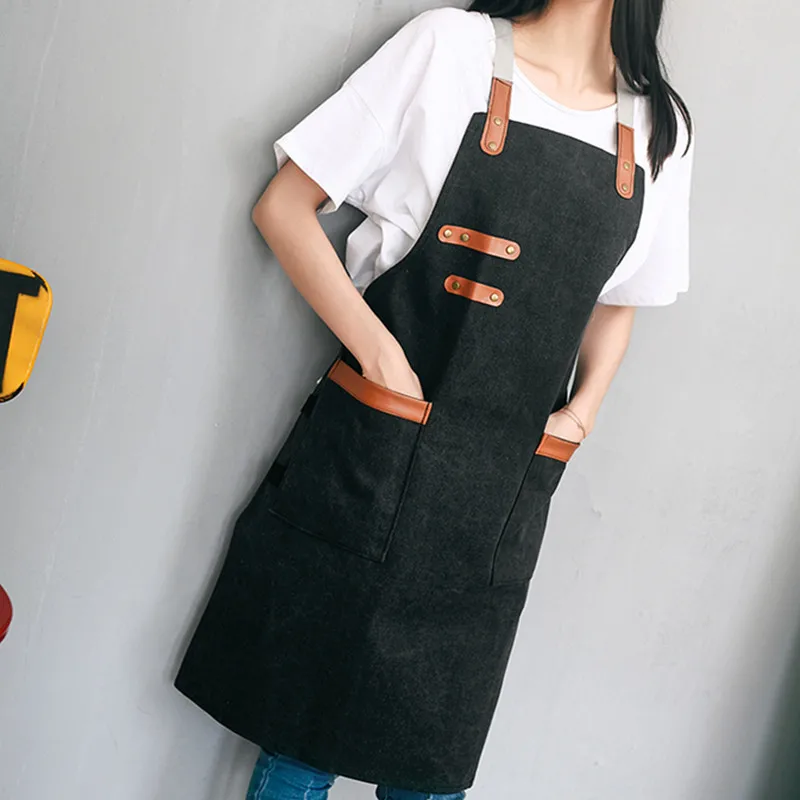 Black Khaki Canvas Apron D77-5
