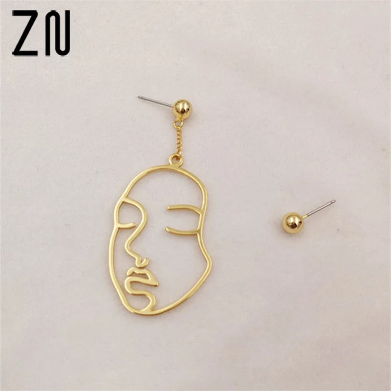 

ZN New Arrival Abstract Stylish Hollow Out Face Dangle Earrings Girls Statement Drop Earrings boucles d'oreilles