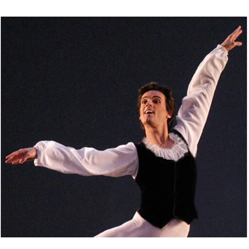 Customized Men Ballet Vest With Lace Shirt Gymnastics Leotard Bottom