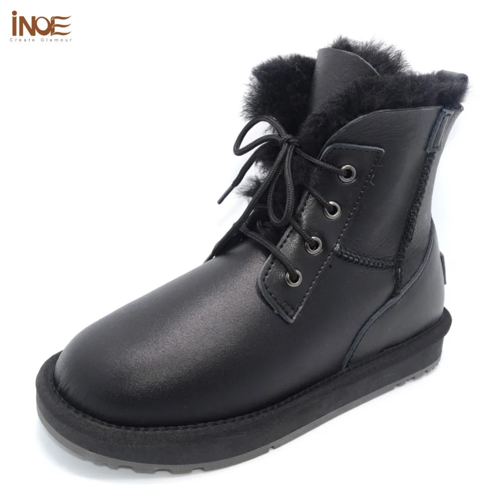 genuine sheepskin leather fur lined men ankle winter snow boots for man