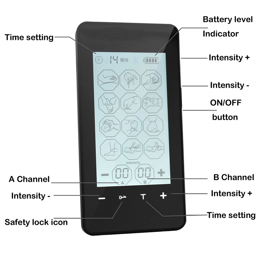 Rechargeable Body Massager 12-Mode Touch Screen Backlight Massage Instrument TENS Physiotherapy anti-stress Pain Relieve Machine