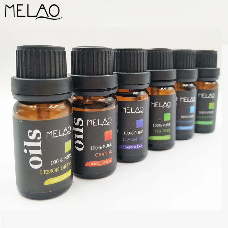 

MELAO 10ml 6pcs-set Pure Essential Oil Essence Oils for Aromatherapy Diffuser Tea Tree Eucalyptus Oil for Incense Burner
