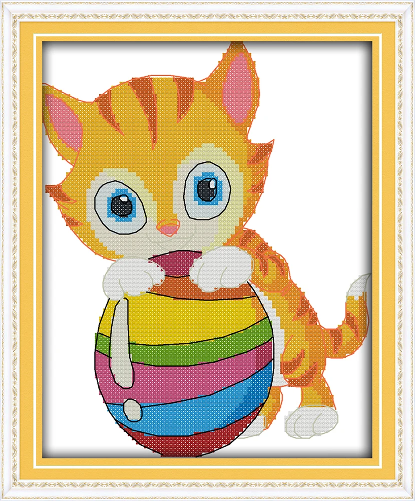 The cat playing with a ball cross stitch kit cartoon animal 14ct 11ct