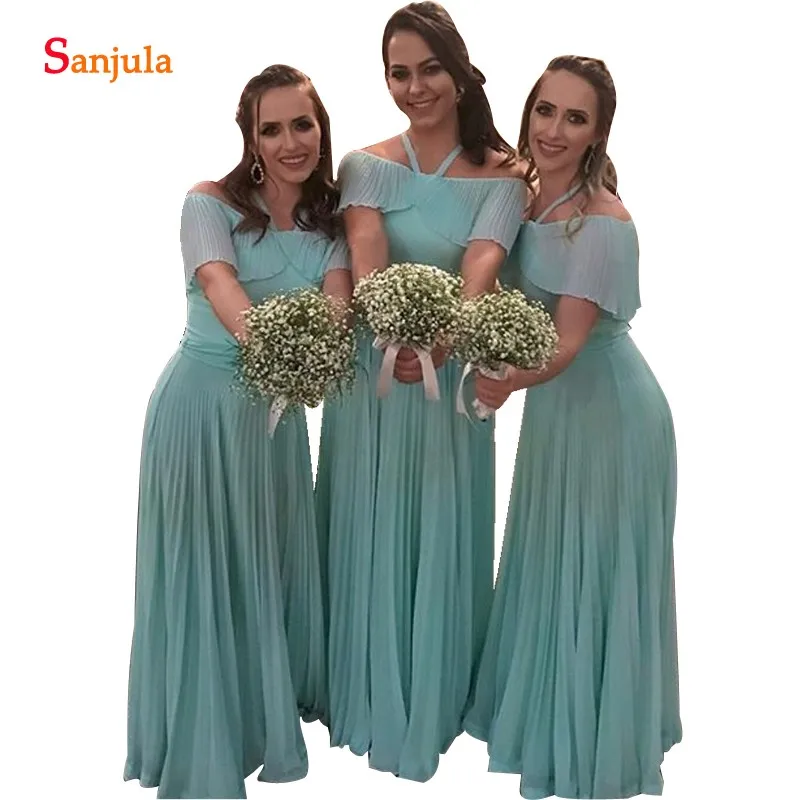 Vestido De Gasa Largos драпированные шифоновые платья подружки невесты бирювечерние зовые вечерние платья для свадьбы Холтер шеи с открытыми