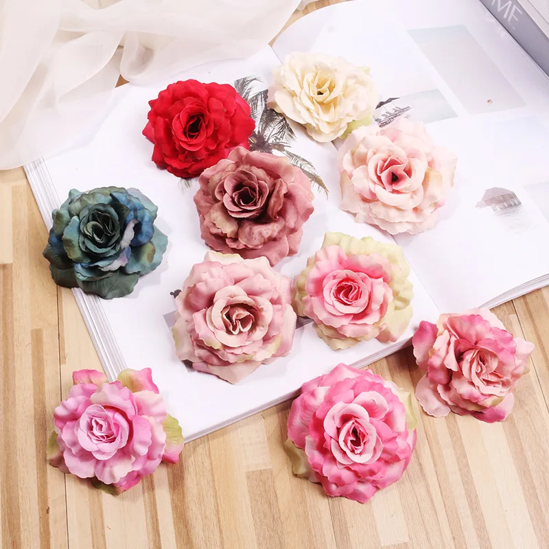 

5pcs 8cm Silk Rose Artificial Flower Wedding Home Furnishings DIY Wreath Sheets Handicrafts Simulation Cheap Fake Flowe