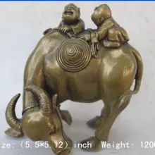 5,5 дюймов/Изысканная Китайская народная коллекция статуя медная-озорная два ребенка сидя на азиатский буйвол