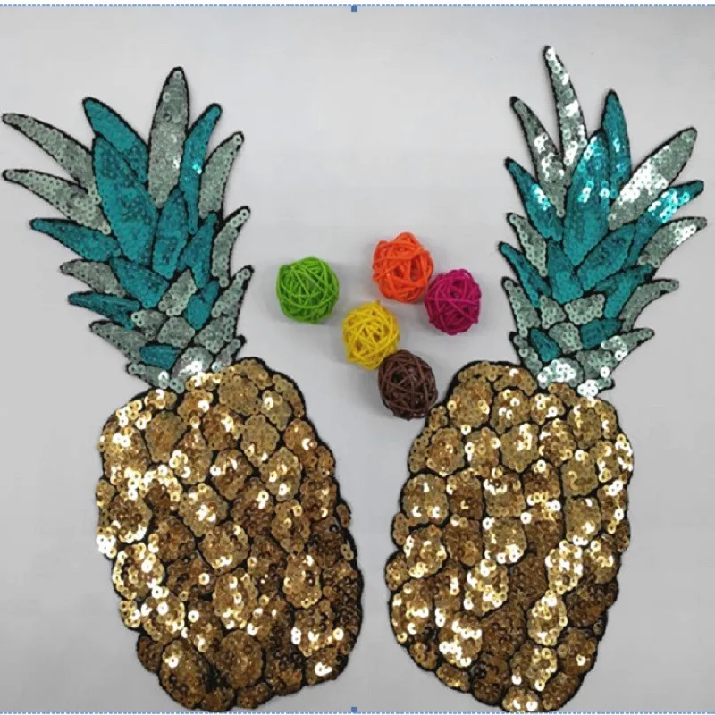 

2pcs/lot Sequined Patch Pineapple Patches For Clothing Big Motif Applique Accessories Stickers Embroidered Patches GPD8134