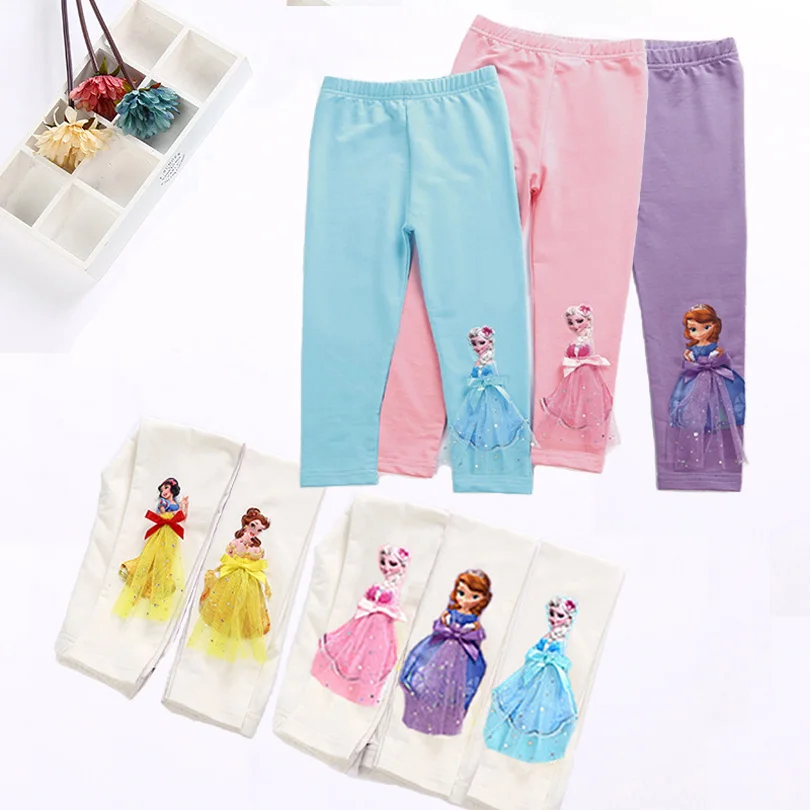 

3D Anna Elsa Girl Pants Girls Leggings 2019 Summer Calf Length Pants Princess Cartoon Children Trousers Kids Pants 3-10Years