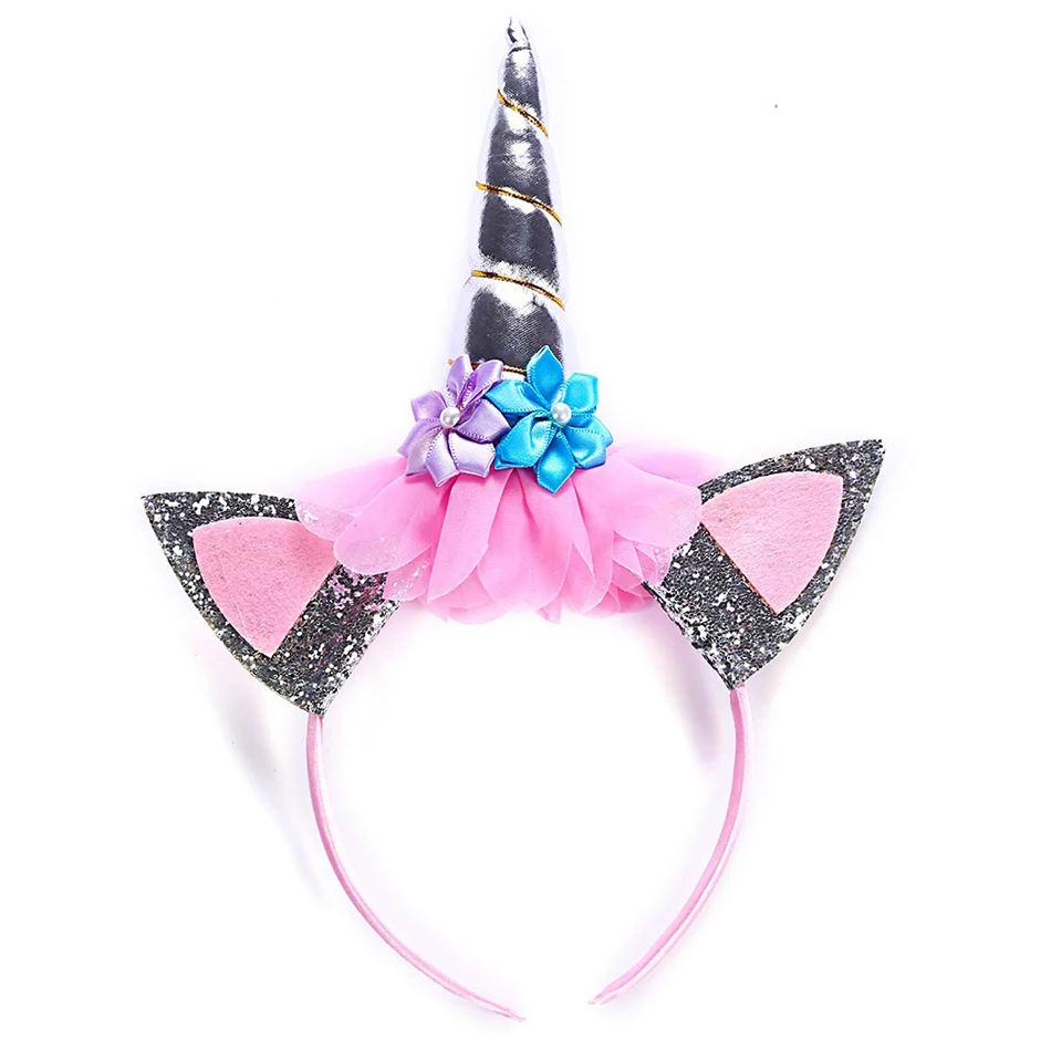 Silver headband Нарядное платье с единорогом для девочек, с открытой спиной, со съемным длинным хвостом, бальное платье, детское платье принцессы, вечерние платья с единорогом, Детский костюм на выпускной, день рождения - Цвет: Silver headband