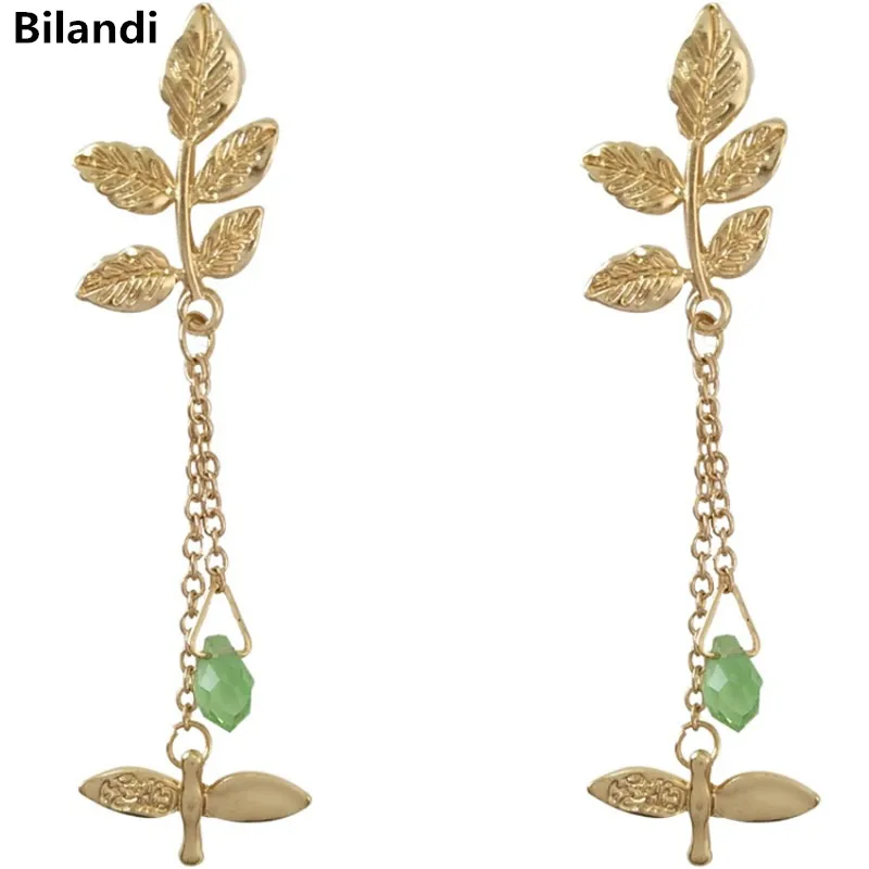 

Pretty Fancy Designs Jewelry Metal Leaf Bird Glass Bead Earrings For Women