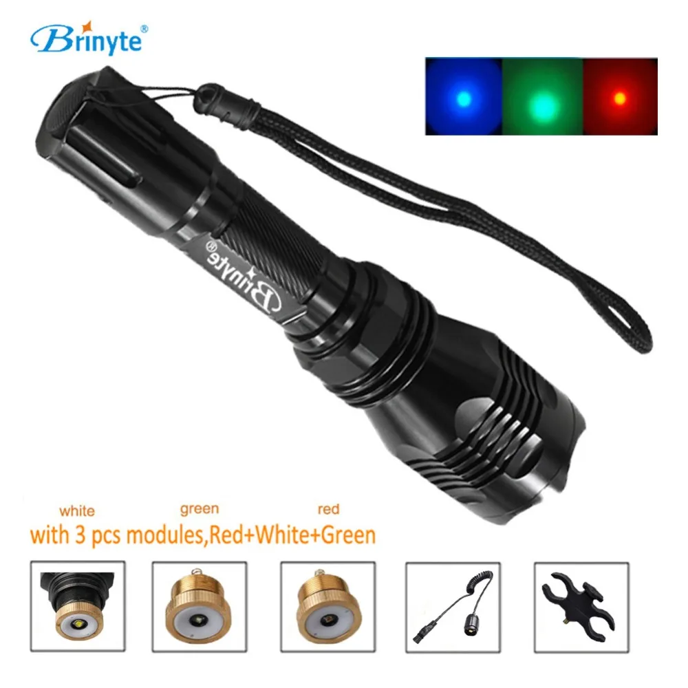 

B58 Led Hunting Flashlight 18650 Tactical Waterproof Military Flashlight with RED GREEN WHITE Color Module+Mount+Remote Switch