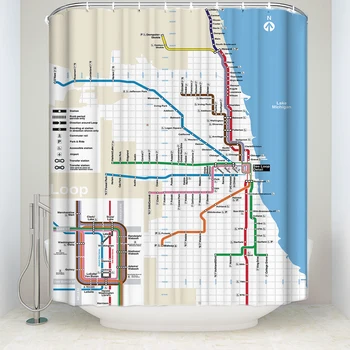 

CHARMHOME Map Bathroom Curtains Classic Chicago Tube Subway Map Shower Curtains Waterproof Fabric Polyester Shower Curtain