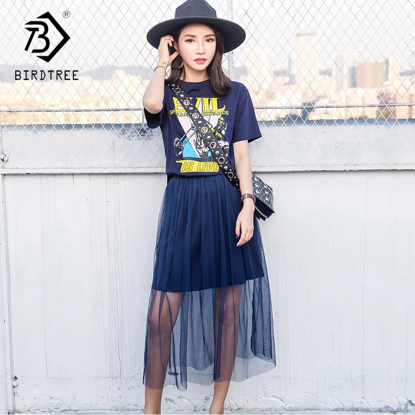 

2018 Summer New Arrival Women Mesh Dresses Korean Style Slim A-Line Fashion O-Collar Print Short Sleeve High Waist Slim D86123L