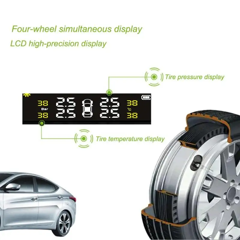 Автомобильный TPMS SP370 система контроля давления в шинах, автомобильная безопасность, Солнечный беспроводной ЖК-датчик давления с 4 датчиками давления в шинах