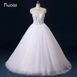 Реальное изображение очаровательное бальное платье свадебное платье с круглым вырезом блестками свадебное платье 2019 Белые Свадебные