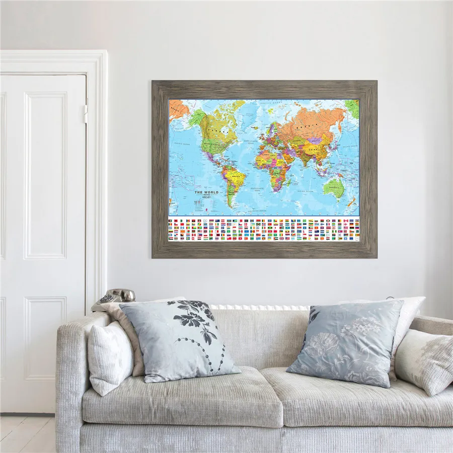 547 Haute Qualité Carte Du Monde à Jour Et Actuel Affiche Classique Toile Dessin Impression Mur Autocollant école Bureau Décor à La Maison In